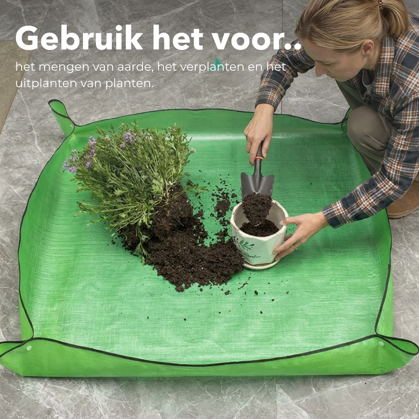 Tuinier Mat Pro - Vangt alles op tijdens het verpotten